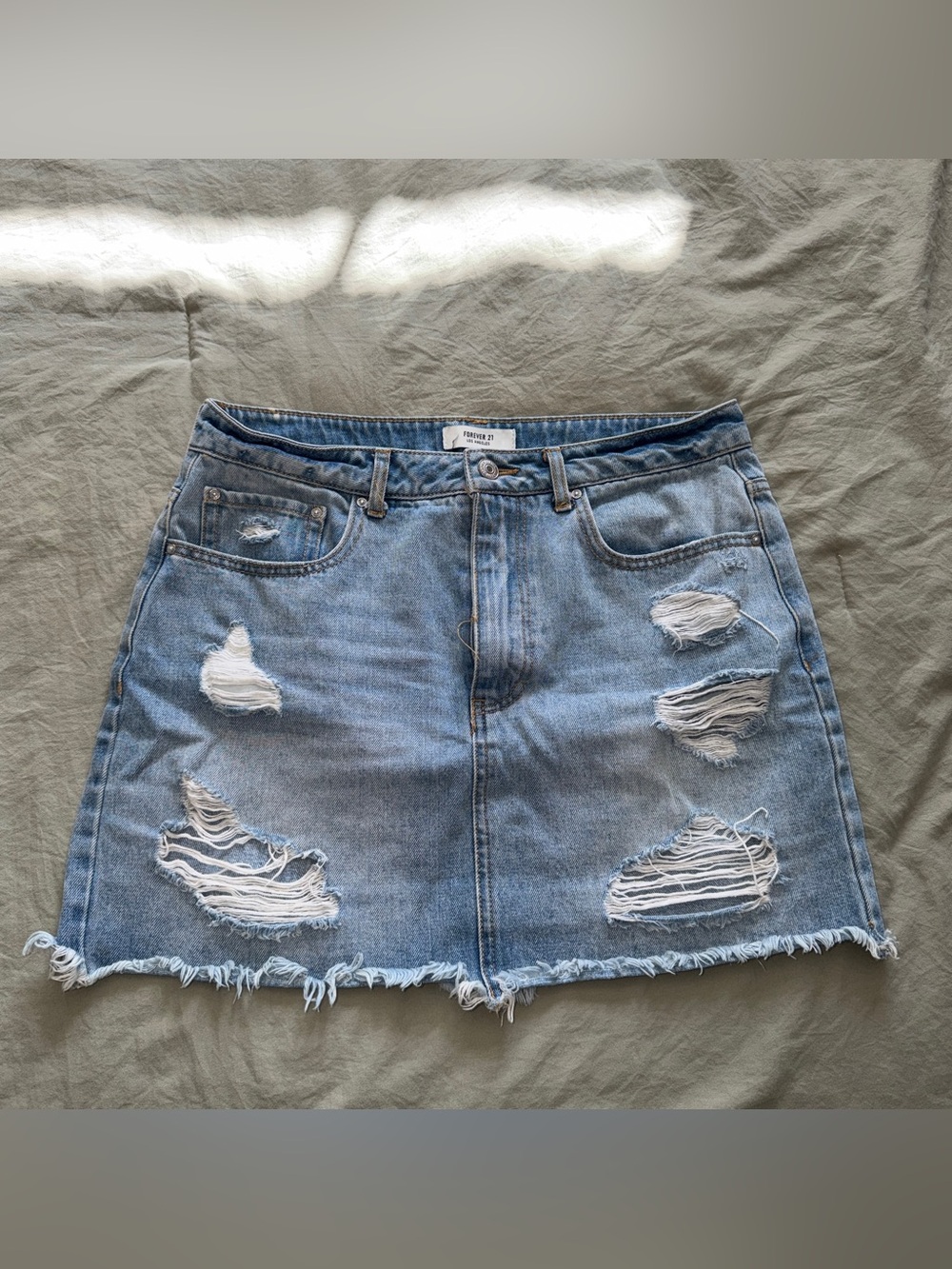 Forever 21 Light Blue Ripped Denim Mini Skirt